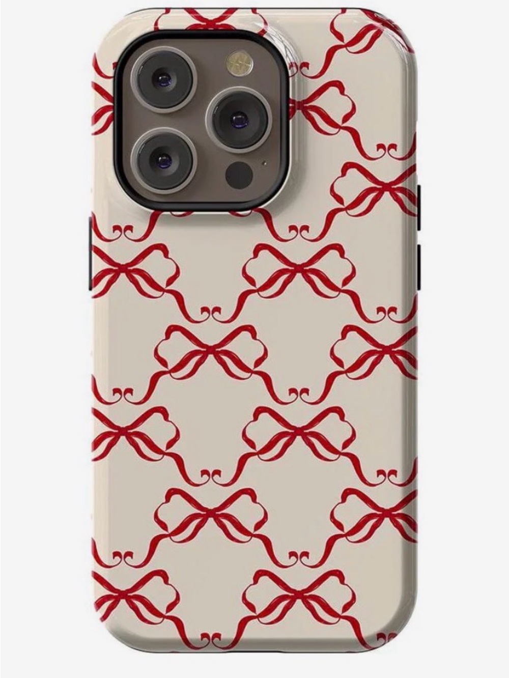 Casey iPhone 14 Pro Case with Red Bow Print - White/Red